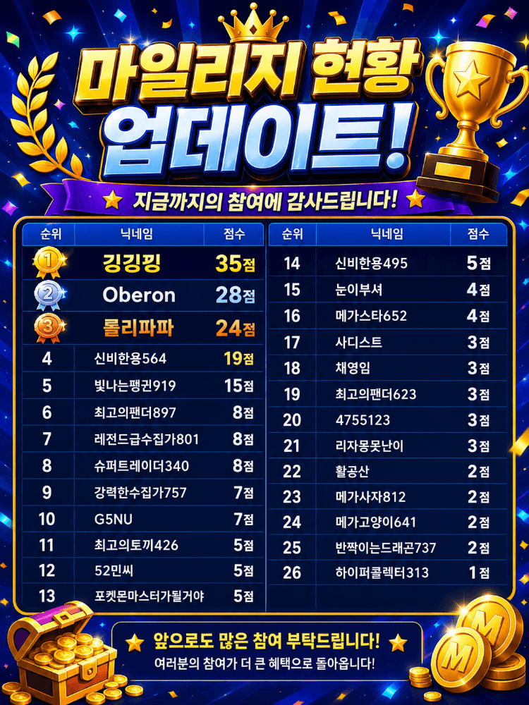 🏆 나미야잡화상점 마일리지 이벤트 현황 🏆